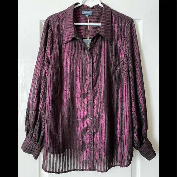 NWT ModCloth Sheer Metallic Button Down Blouse - Picture 2 of 5
